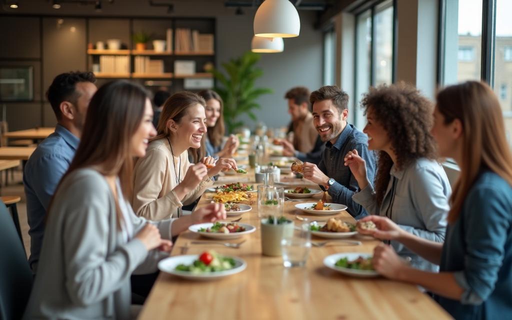 Mennesker der nyder en nem hverdag med frokost