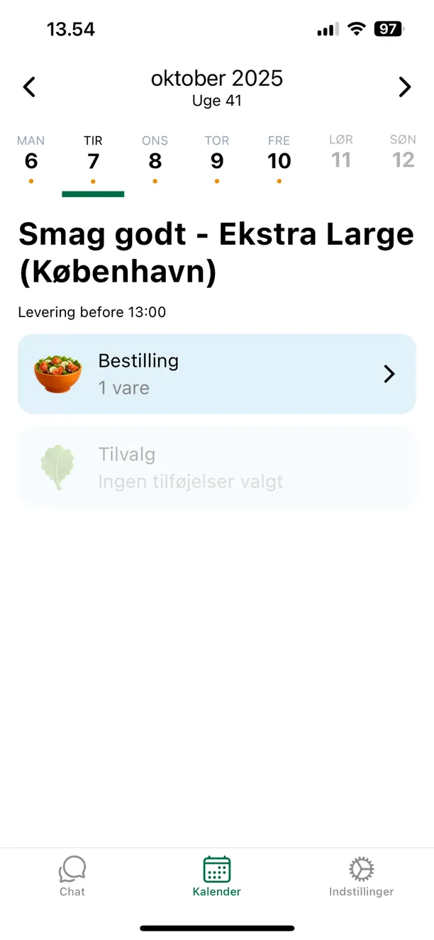 Frokostfirmaet app interface - bestil aftensmad