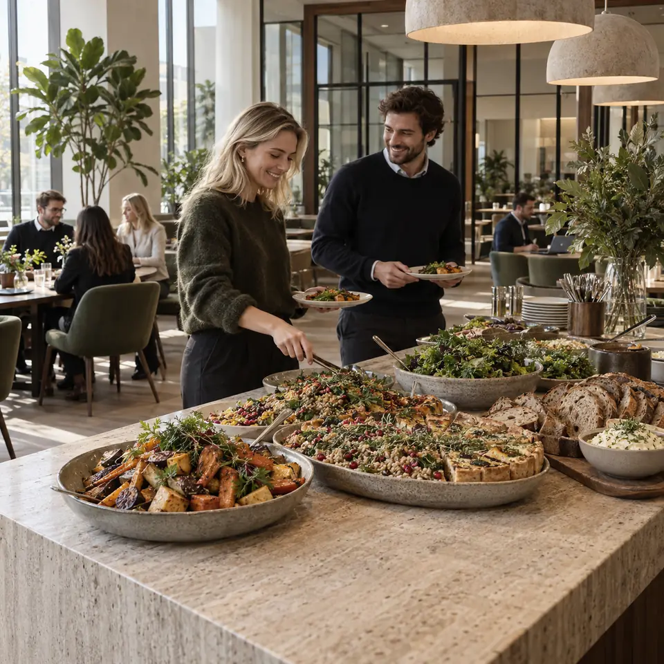 Moderne kontorhotel med fælles spiseareal